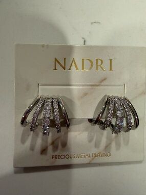 Nadri Silver Crystal Fan Cluster Clip Earrings